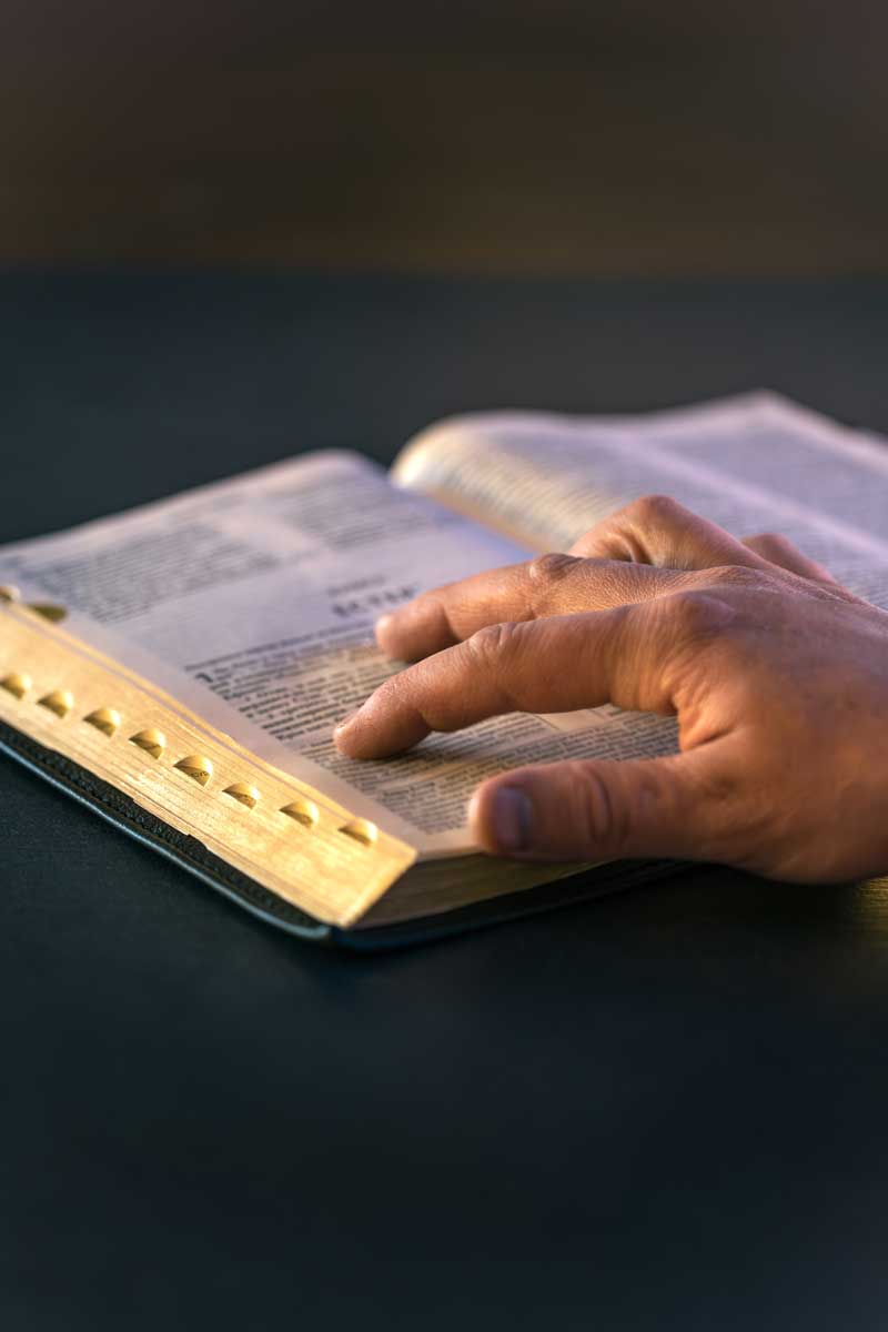 Hand reading a Bible